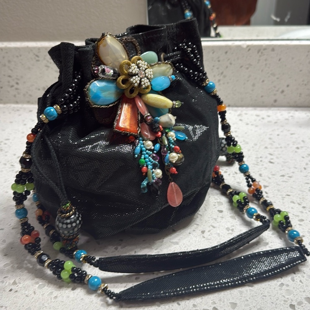 Mary Frances Beaded Pouch Bag Evening Shoulder Vintage Authentic Retro Bling